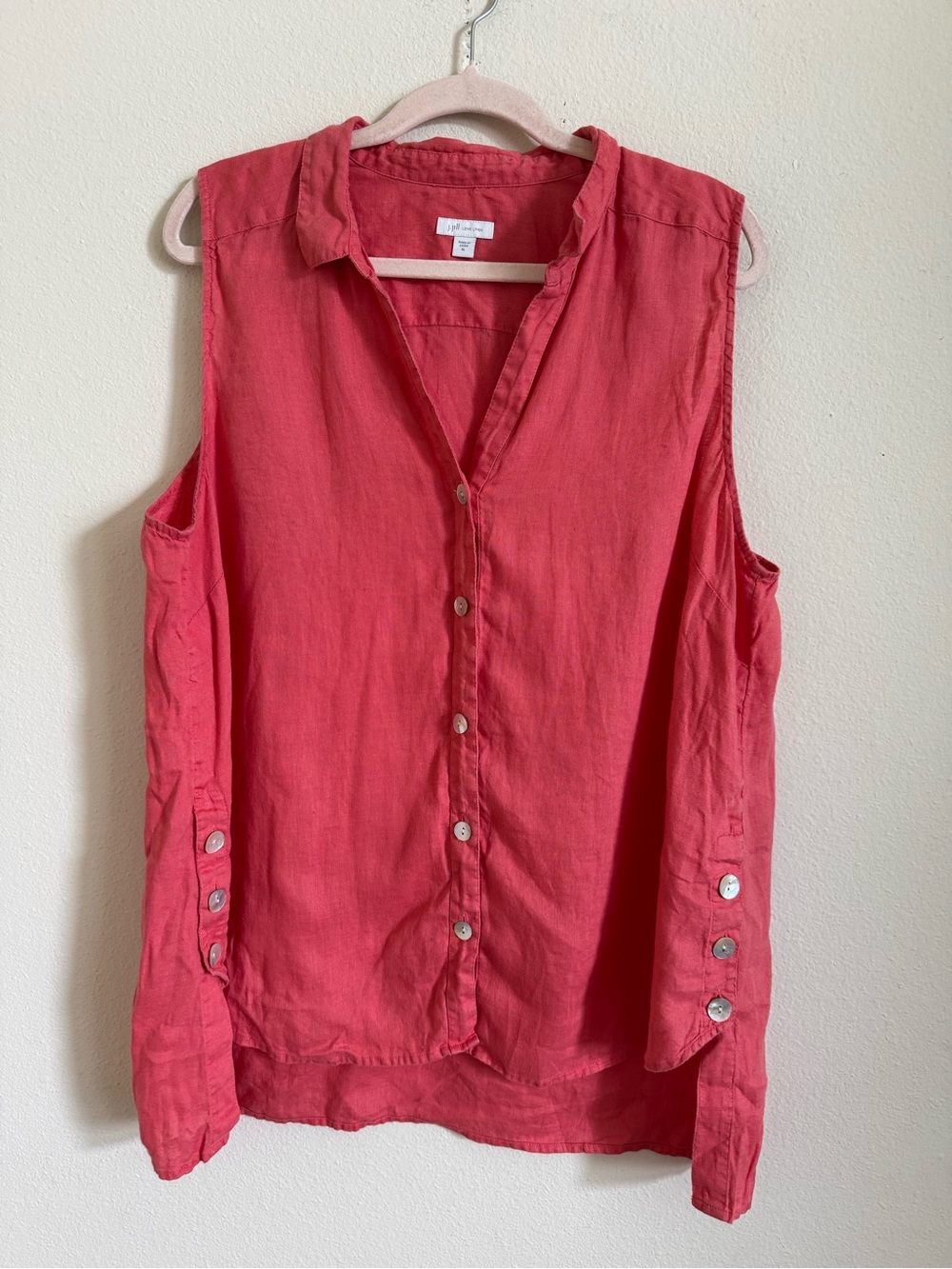J. Jill Linen Coral Pink Red Sleeveless Button-Down Tank Top size XL